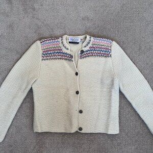 Vintage 70s 80s Susan Bristol 100% wool knit embroidered cardigan cream cropped